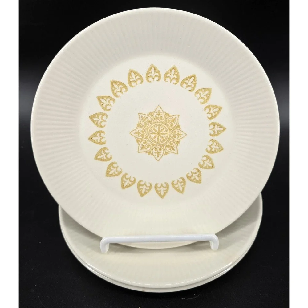 Set of 3 Sheffield USA SERENADE Salad‎ Plates Ivory Tan Mandala Vintage 7